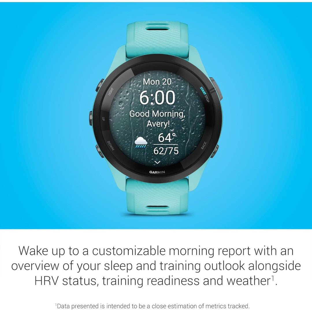 Forerunner 265 Black Bezel with Aqua Case and Aqua/Black Silicone Band