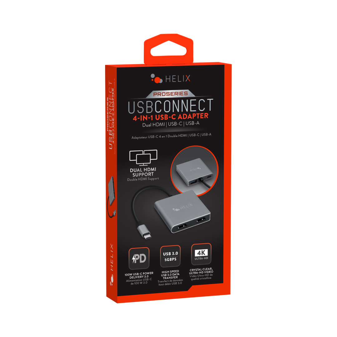 Emerge - Helix - Adaptateur USB-C 4 en 1 avec double HDMI, USB-C et USB-A 3.0