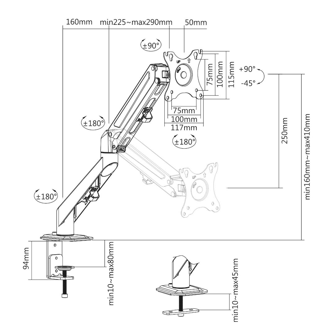 IntekView Single Monitor Stand with Gas Spring