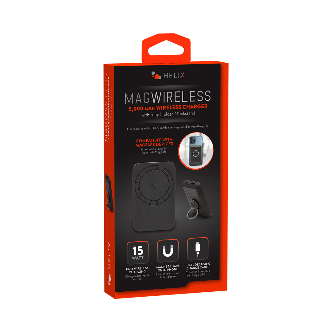 MagWireless 5,000mAh Power Bank with Ring Holder & Kickstand