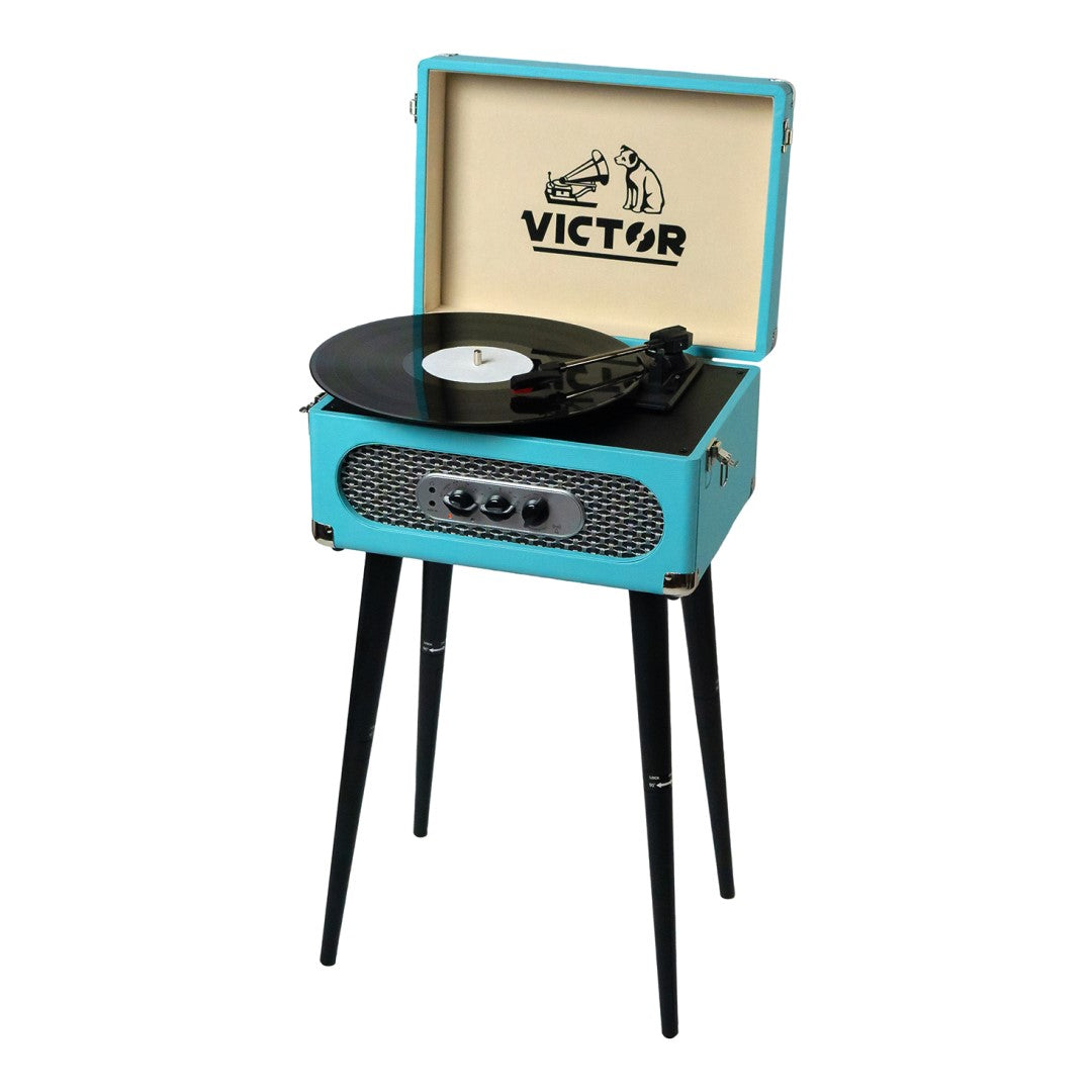 Record Turntable - Andover 5 in 1 Music Center with Chair Height Legs Turquoise