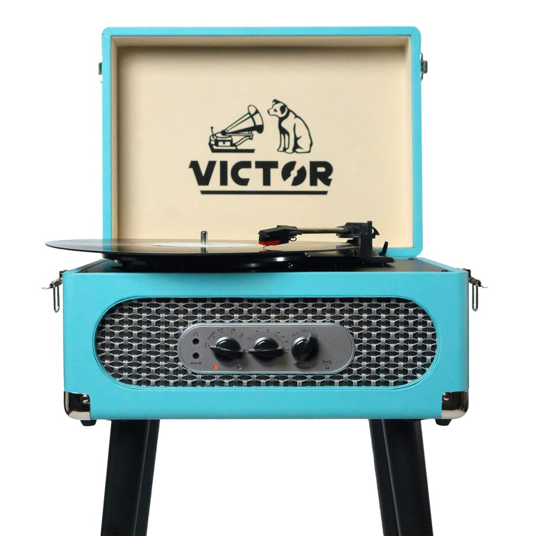 Record Turntable - Andover 5 in 1 Music Center with Chair Height Legs Turquoise