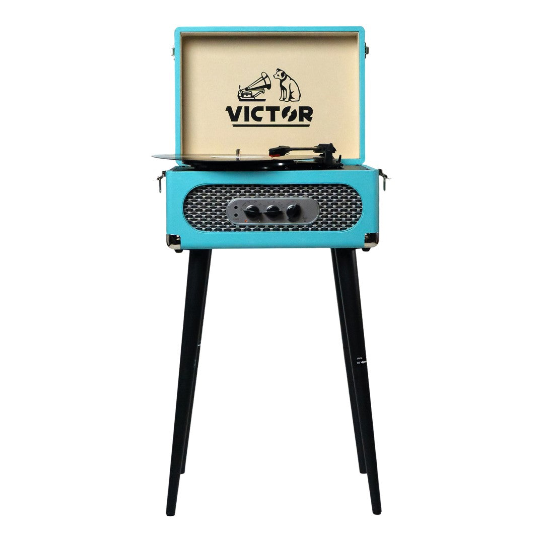 Record Turntable - Andover 5 in 1 Music Center with Chair Height Legs Turquoise