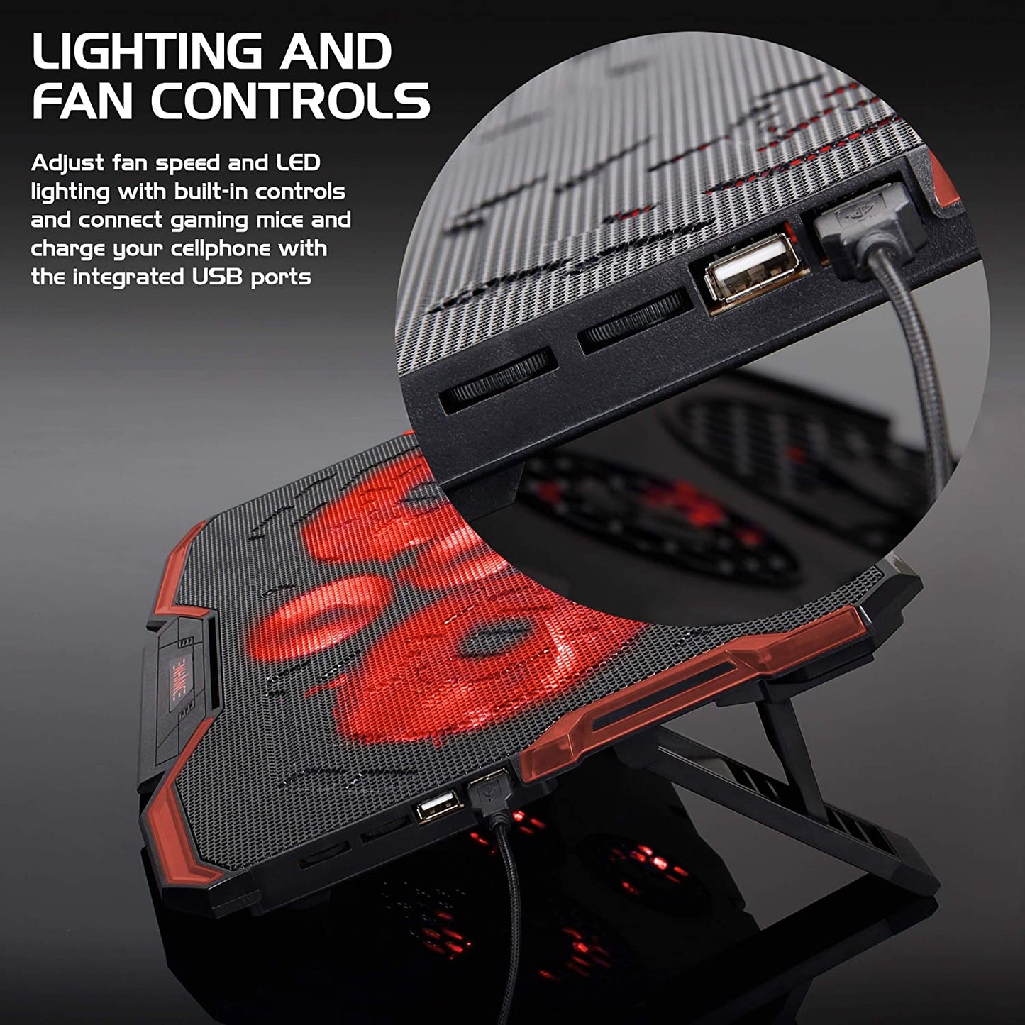 Cryogen Gaming Laptop Cooling Stand - Black/Red Light