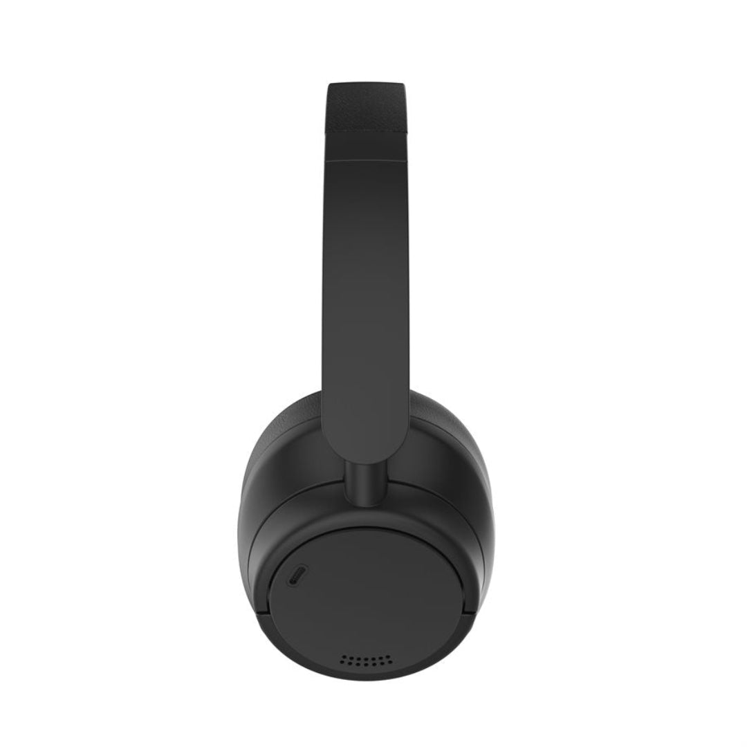 Black headphones on a white background