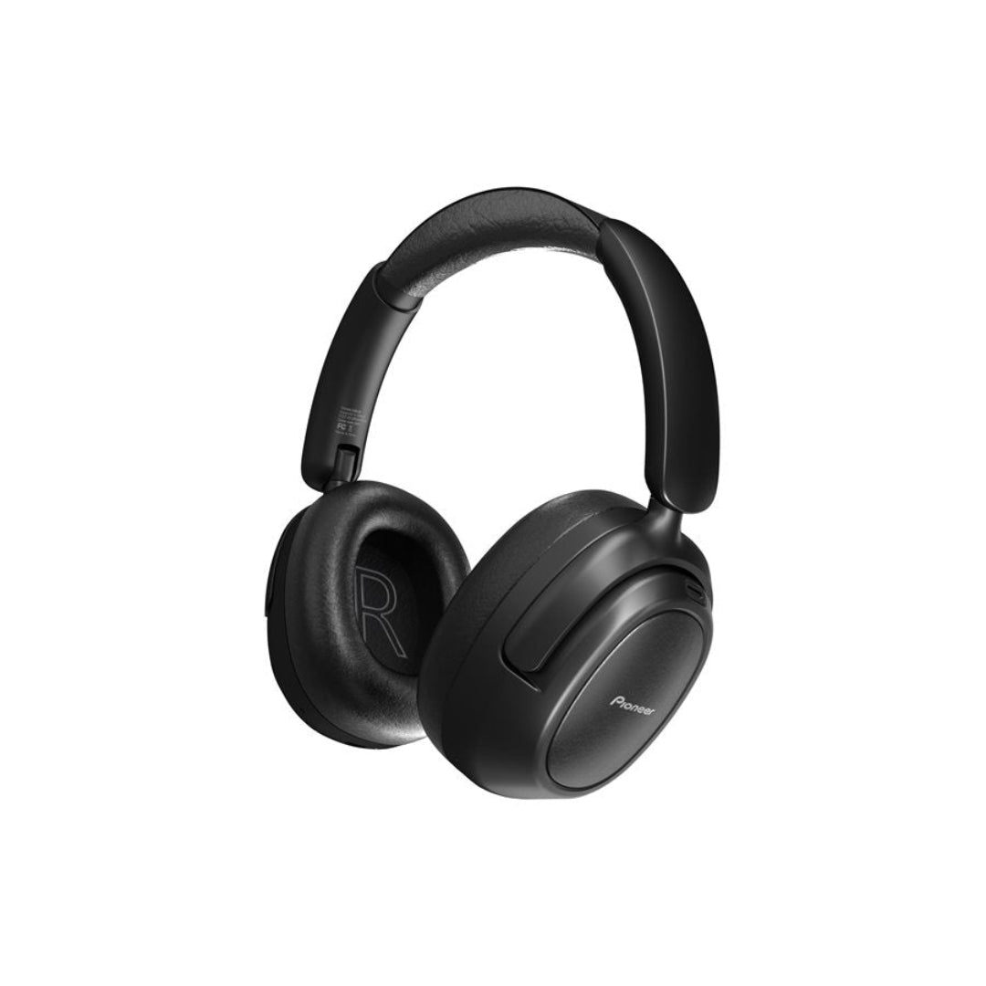 Black headphones on a white background