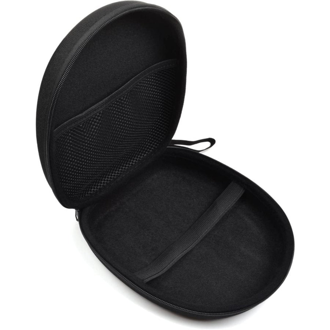 Black hard-shell carrying case on a white background