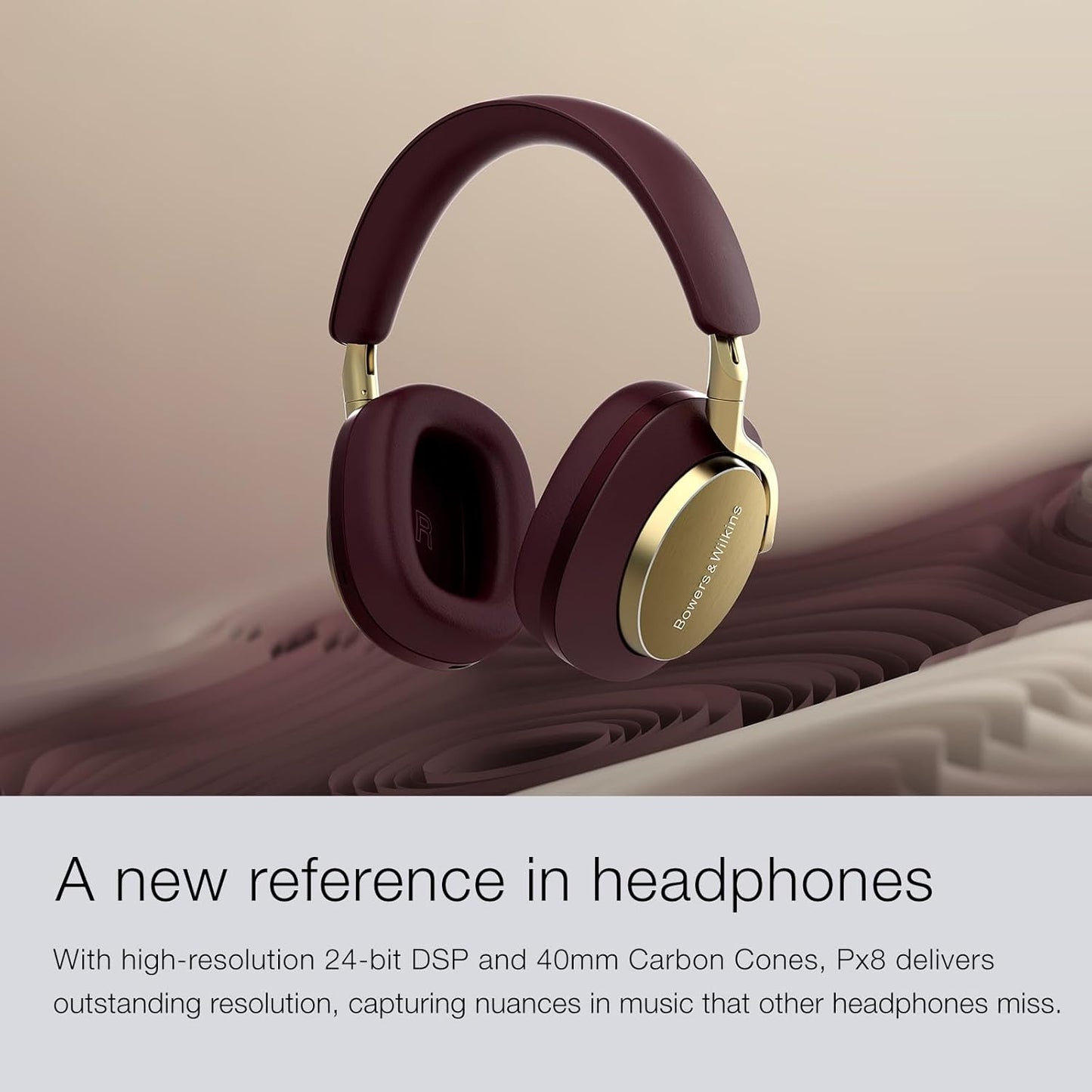 Bowers & Wilkins Px8 Over-Ear Wireless Headphones, Advanced Active Noise Cancellation, B&W Android/iOS Music App Compatible, Premium Design, 7-Hour Playback on 15-Min Quick Charge, Tan (FP42978)