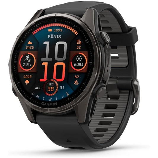 Garmin fēnix 8 – 43mm, AMOLED, Sapphire, Premium Multisport GPS Smartwatch, Long-Lasting Battery Life, Dive-Rated, Built-in LED Flashlight, Carbon Gray DLC Titanium with Pebble Gray Band