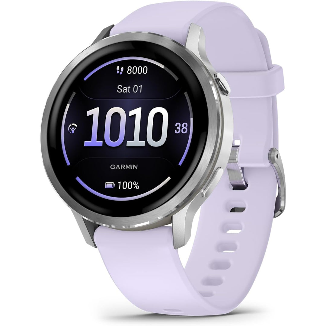 Garmin Venu 4 – 41 mm, Silver with Periwinkle Band