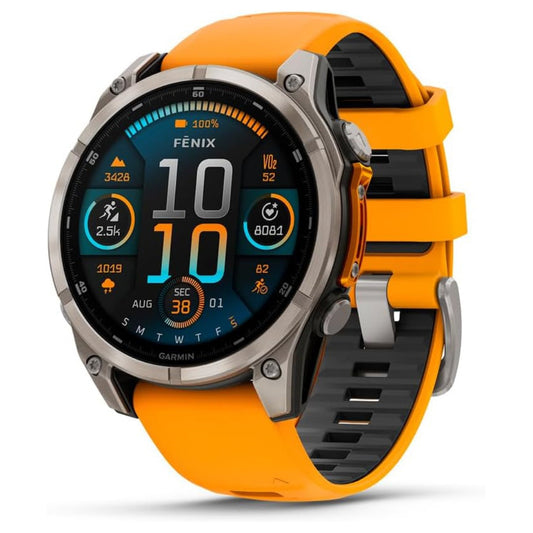 Garmin fēnix 8 – 47 mm, AMOLED, Sapphire, Premium Multisport GPS Smartwatch, Long-Lasting Battery Life, Dive-Rated, Built-in LED Flashlight, Titanium with Spark Orange/Graphite Band