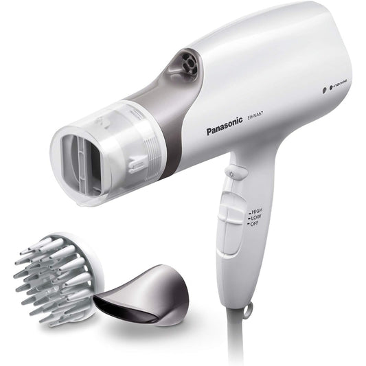 Panasonic EHNA67 Hydrating Nanoe Salon Dryer with Oscillating Quick Dry Nozzle, Diffuser, and Concentrator Attachments, White/Gold