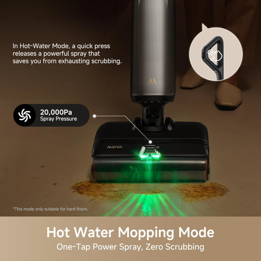 Mova X4 Pro Wet Dry Vaccum Cleaner, Hot Water Mopping, Cordless Vacuum Mop, 212°C Wash & 194°C Dry, Dual-Edge Cleaning, 0 Tangle-Free, 180° Lie Flat, LED Brush Head, Push-in Charging Station