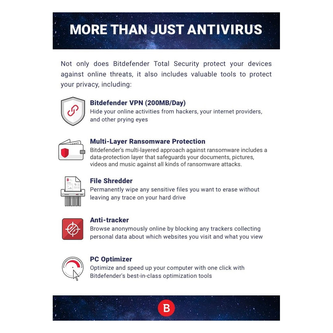 Bitdefender Total Security - 1 Year - 5 Users - Digital Download