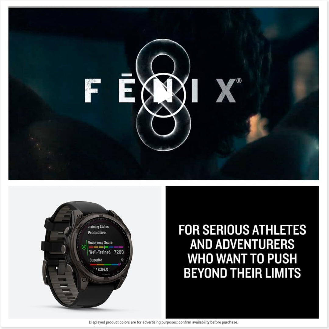 Garmin fenix 8 – 47 mm,AMOLED Sapphire,Carbon Gray DLC Titanium with Black/Pebble Gray Silicone Band