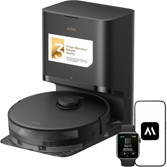 Mova E30 Pro Plus Robot Vacuum and Mop, 19000Pa Powerful Suction, Self-Emptying Base, 5L 90-Day Capacity, Anti-Tangle DuoBrush, Extensive Side Brush Cleaning