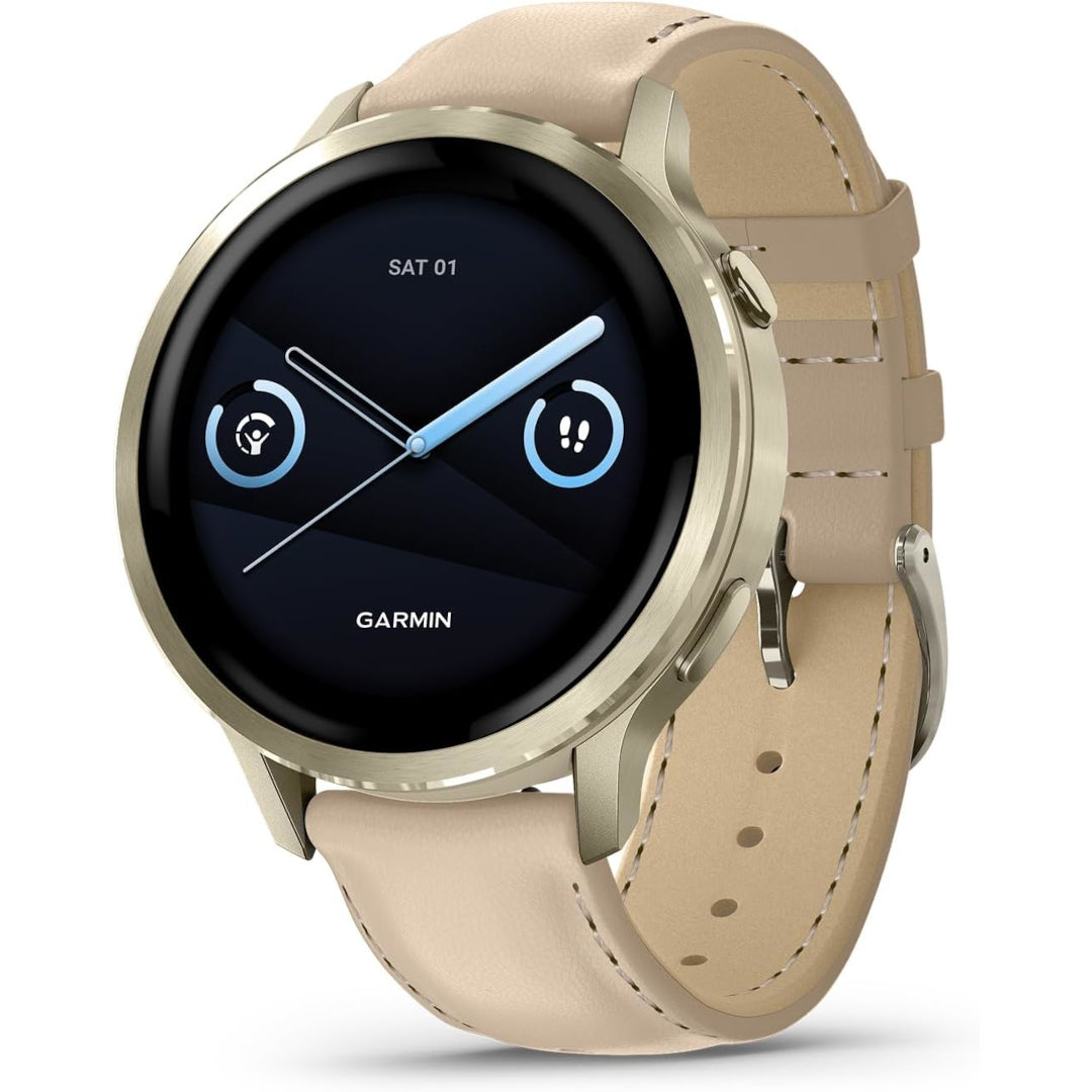 Garmin Venu 4 – 41 mm, Lunar Gold with Bone Silicone Band and Light Sand Leather Band