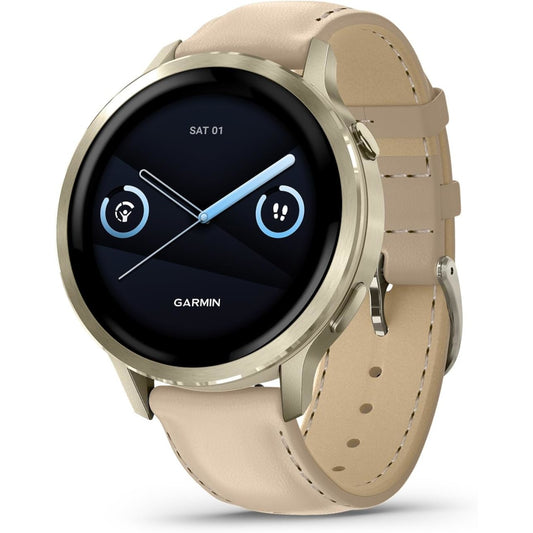 Garmin Venu 4 – 41 mm, Lunar Gold with Bone Silicone Band and Light Sand Leather Band