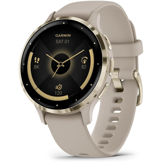 Venu 3S - Soft Gold Stainless Steel Bezel with French Gray Case and Silicone Band