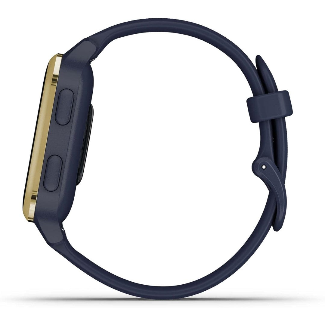 Venu Sq – Music Edition Light Gold Aluminum Bezel with Navy Case and Silicone Band