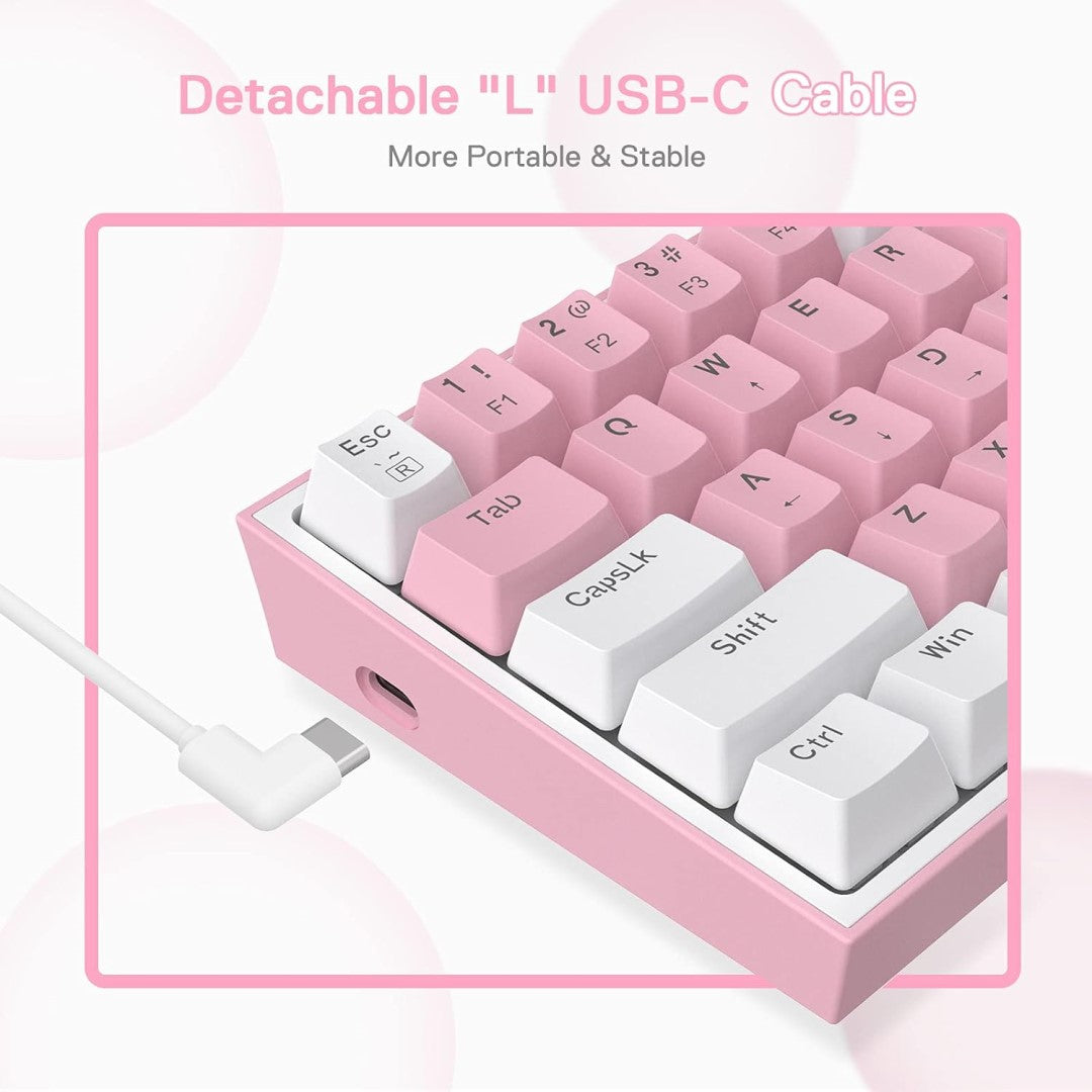 K617 Fizz 60% Wired Compact Mechanical Keyboard Linear Red Switch - White & Pink