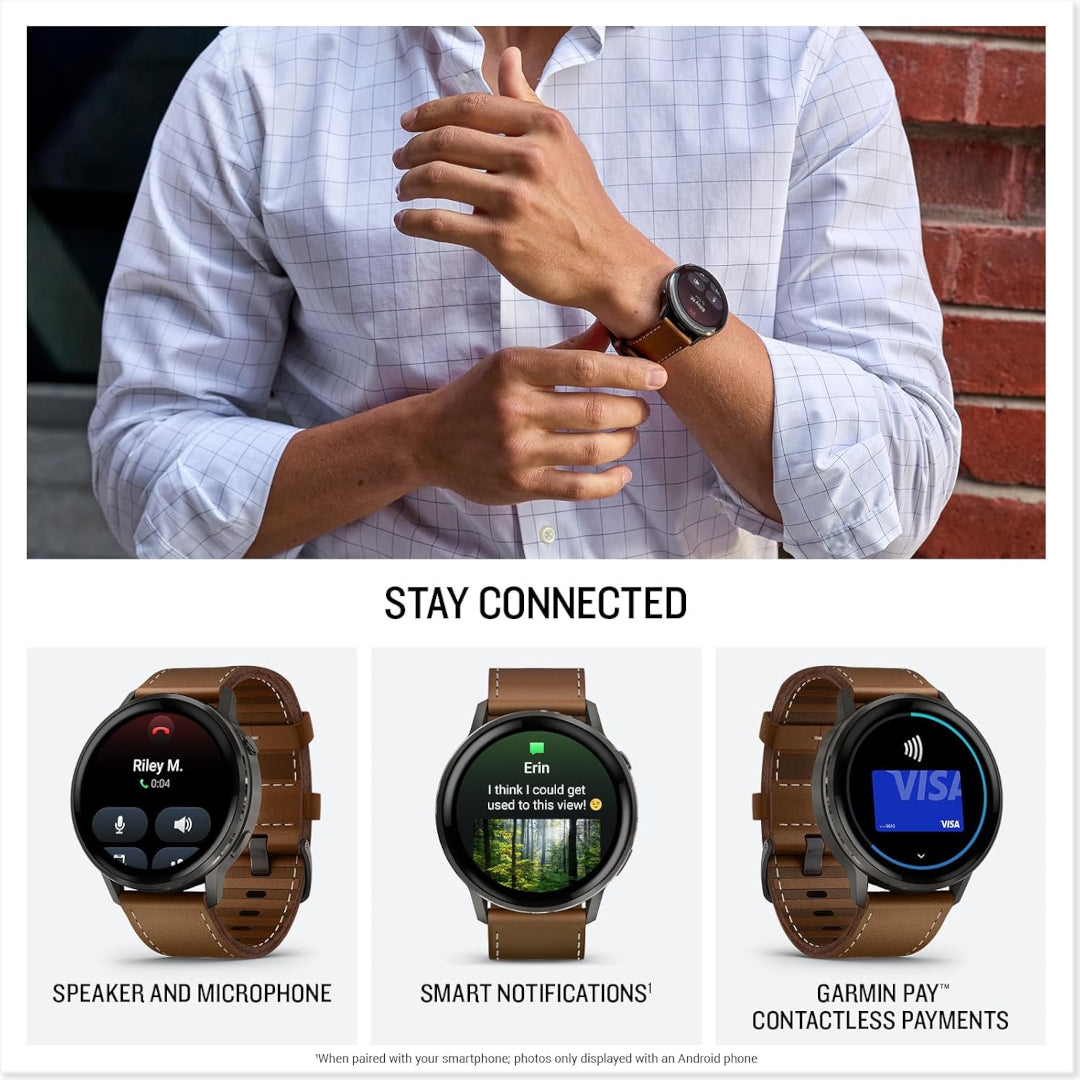 Garmin Venu 4 – 45 mm, Slate with Black Silicone Band and Brown Leather Band