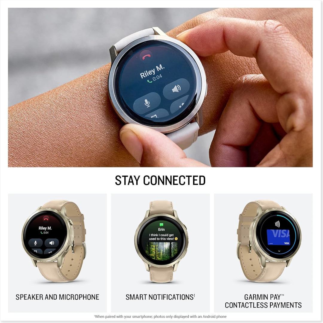 Garmin Venu 4 – 41 mm, Lunar Gold with Bone Silicone Band and Light Sand Leather Band