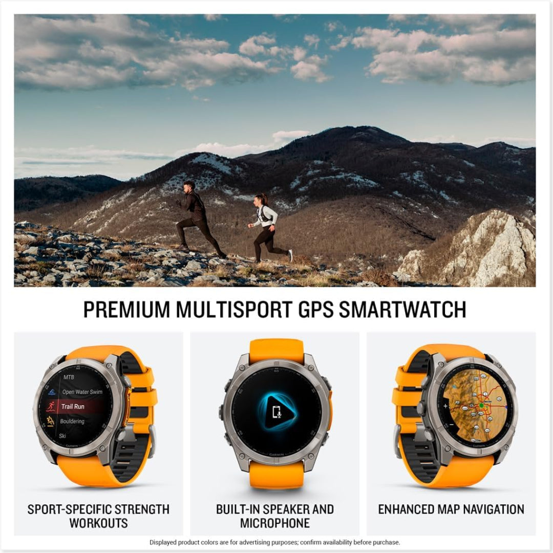 Garmin fēnix 8 – 51 mm, AMOLED, Sapphire, Premium Multisport GPS Smartwatch, Long-Lasting Battery Life, Dive-Rated, Built-in LED Flashlight, Titanium with Spark Orange/Graphite Band