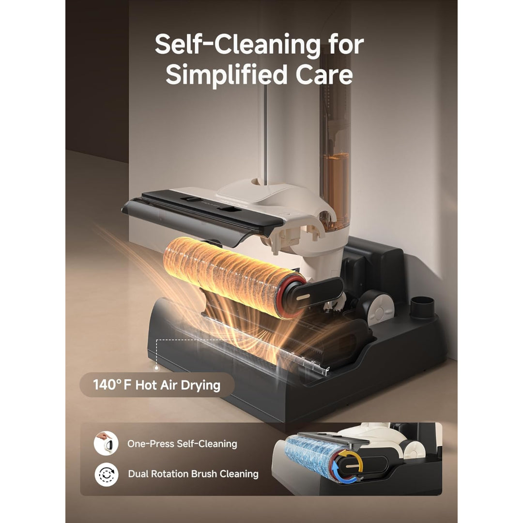 MOVA K30 Wet Dry Vacuum Cleaner, 180° Lie-Flat Reach Smart Vacuum Mop, 140°F Hot Air Drying, 0in Dual-Edge Cleaning, Powerful 18000Pa Suction Floor Cleaner for Hard Floors Pet Hair