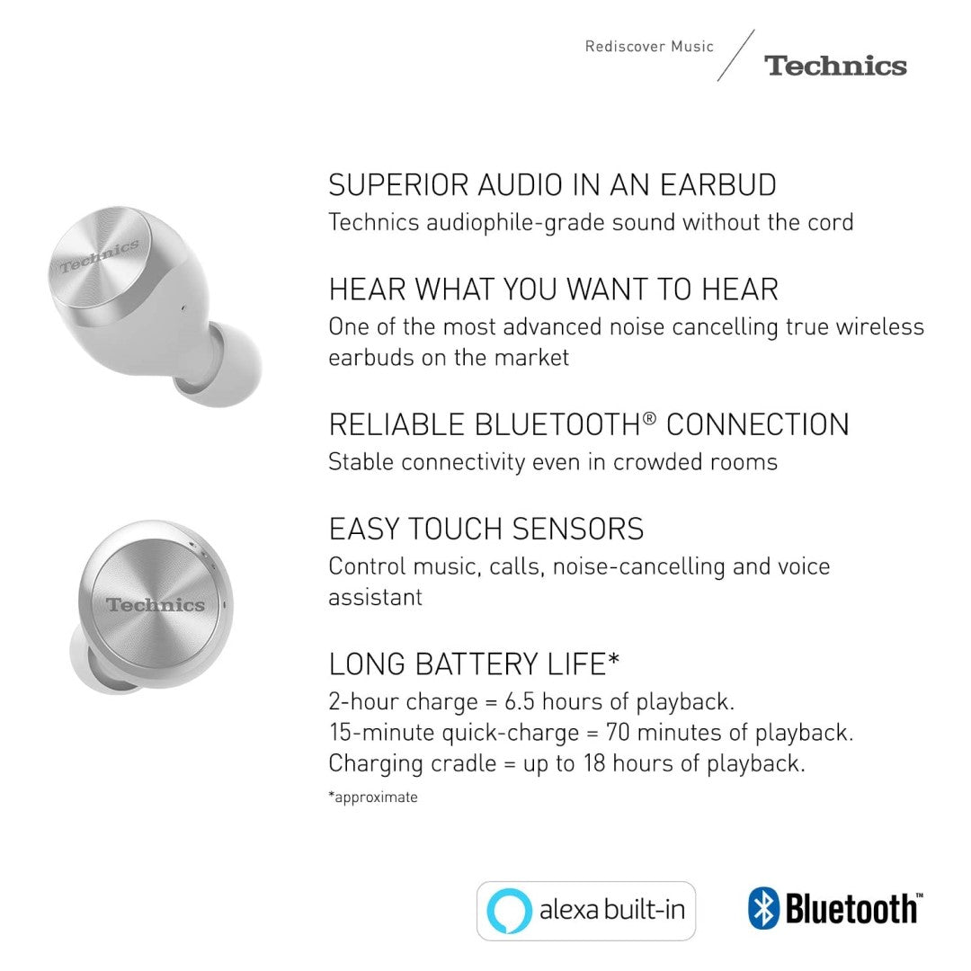 Technics EAH-AZ70 True Wireless Noise Cancelling Headphones Silver