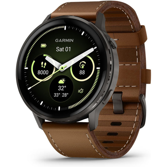 Garmin Venu 4 – 45 mm, Slate with Black Silicone Band and Brown Leather Band