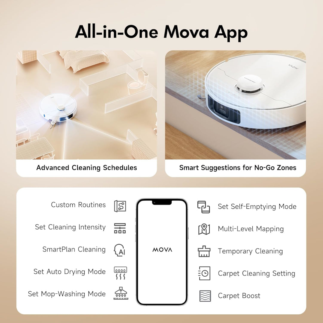 MOVA P10 Pro Ultra Robot Vacuum and Mop 13,000Pa Suction, 140°F Hot Water Auto Mop Washing & Drying, Dual Spinning Extendable Mop,10.5mm Lifting for Carpet, 360°Obstacle Avoidance, App Control