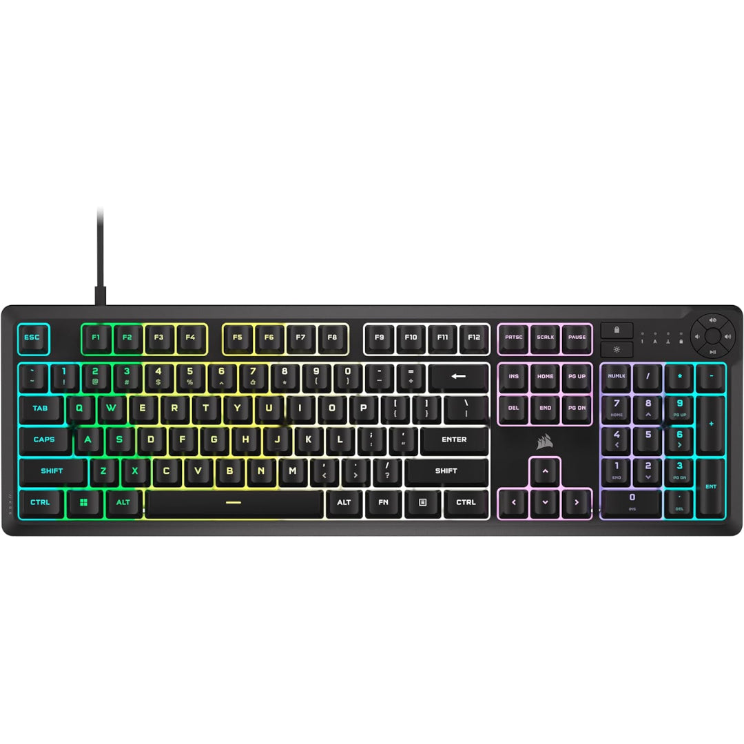 CORSAIR K55 CORE RGB Membrane Wired Gaming Keyboard – Quiet, Responsive Switches – Spill Resistance – Ten-Zone RGB – Media Keys – iCUE Compatible – QWERTY NA – PC, Mac – Black