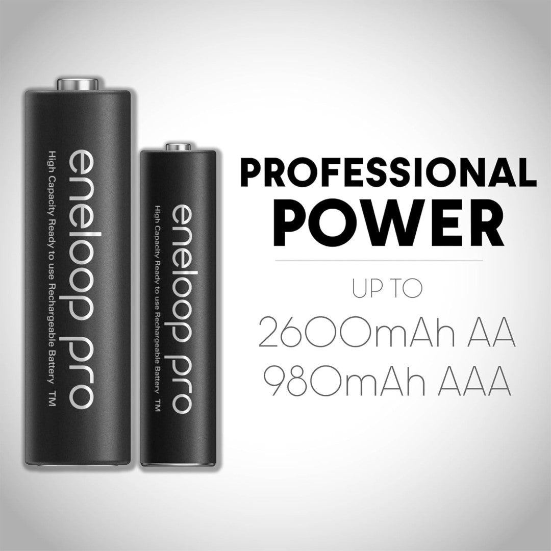 Panasonic Eneloop Pro Rechargeable Pack of 4 AA Ni-MH Batteries w/LED Quick Charger BLK