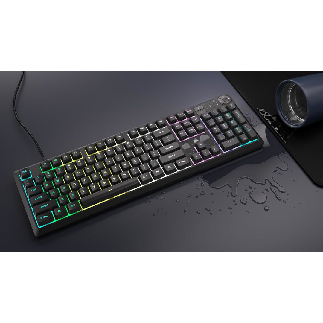CORSAIR K55 CORE RGB Membrane Wired Gaming Keyboard – Quiet, Responsive Switches – Spill Resistance – Ten-Zone RGB – Media Keys – iCUE Compatible – QWERTY NA – PC, Mac – Black