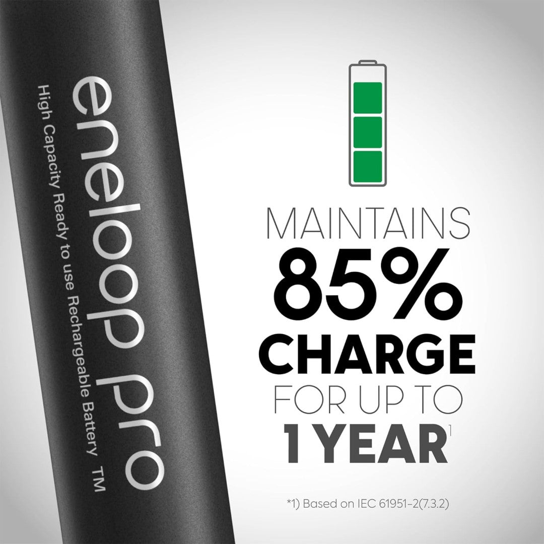 Panasonic Eneloop Pro Rechargeable Pack of 4 AA Ni-MH Batteries w/LED Quick Charger BLK