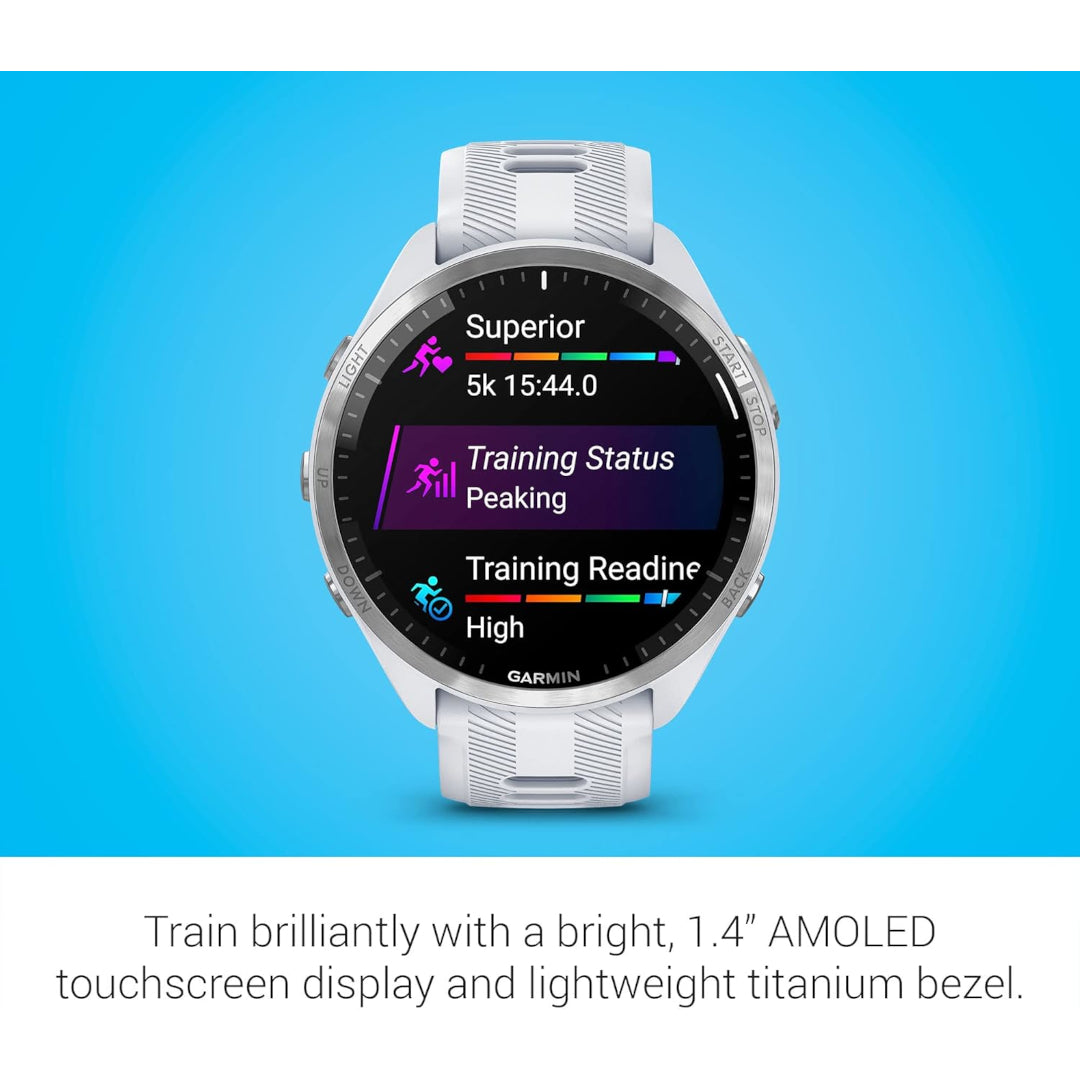 Garmin Forerunner 965 Running Smartwatch, Colorful AMOLED Display, Training Metrics and Recovery Insights, Whitestone and Powder Gray