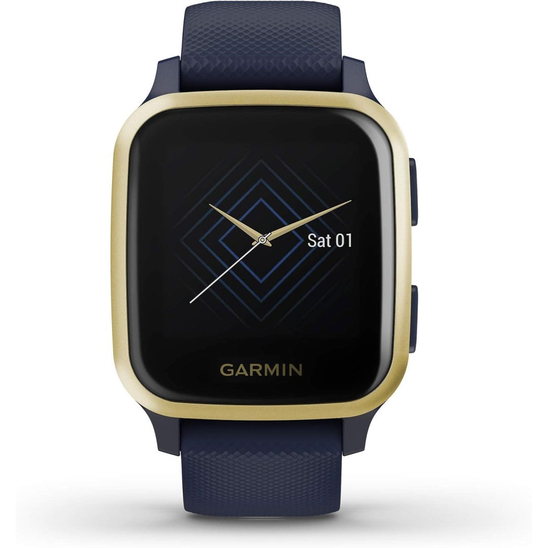 Venu Sq – Music Edition Light Gold Aluminum Bezel with Navy Case and Silicone Band