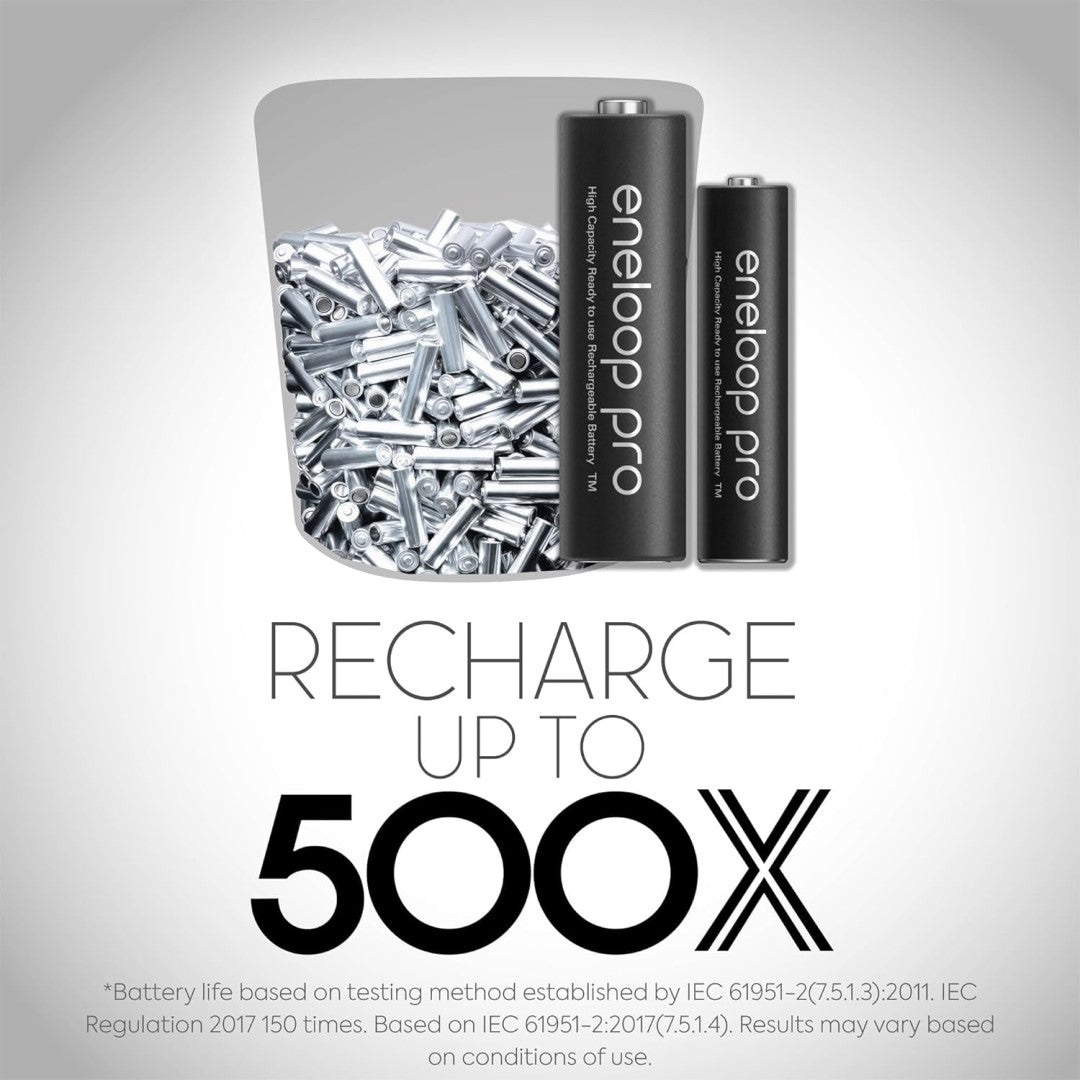 Panasonic Eneloop Pro Rechargeable Pack of 4 AA Ni-MH Batteries w/LED Quick Charger BLK