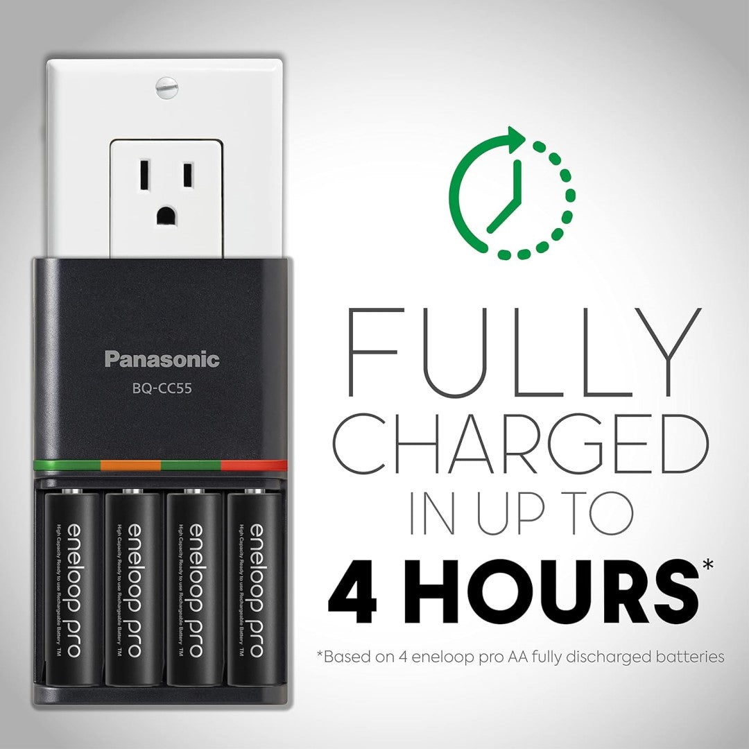 Panasonic Eneloop Pro Rechargeable Pack of 4 AA Ni-MH Batteries w/LED Quick Charger BLK