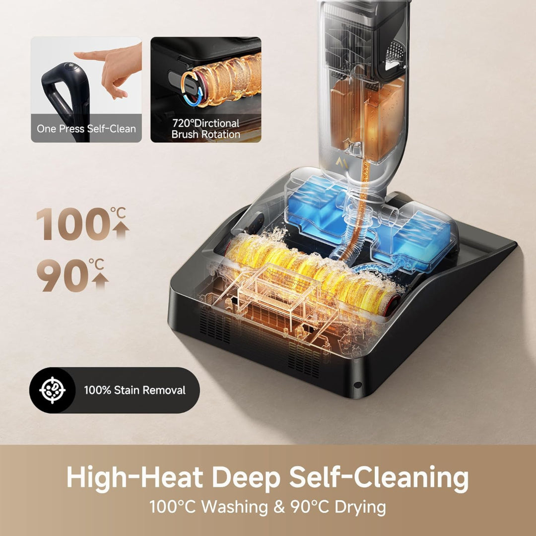Mova X4 Pro Wet Dry Vaccum Cleaner, Hot Water Mopping, Cordless Vacuum Mop, 212°C Wash & 194°C Dry, Dual-Edge Cleaning, 0 Tangle-Free, 180° Lie Flat, LED Brush Head, Push-in Charging Station