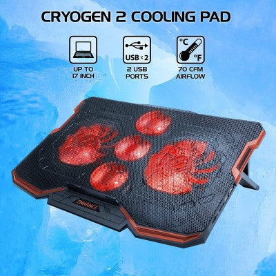 Cryogen Gaming Laptop Cooling Stand - Black/Red Light