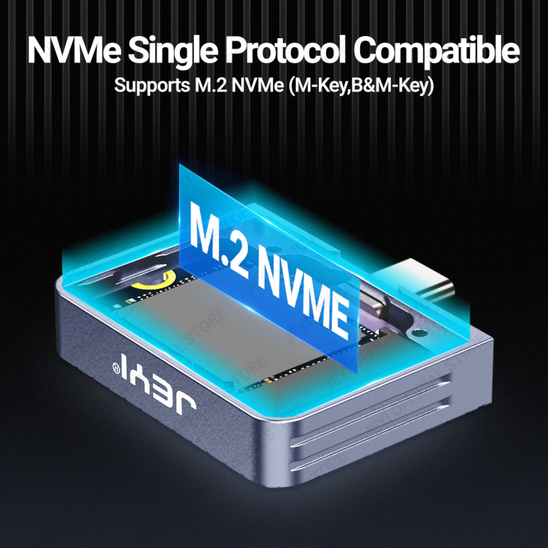 Boîtier SSD JEYI 2230 M.2 NVMe à connexion directe, USB 3.2 10 Gbit/s, boîtier en aluminium avec protection magnétique.