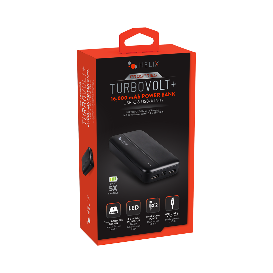 Emerge - Helix - Batterie Externe TurboVolt+ 16000 mAh avec Ports USB-A et USB-C