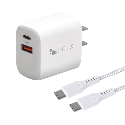 20W 2-Port Wall Charger + 5ft USB-C Cable