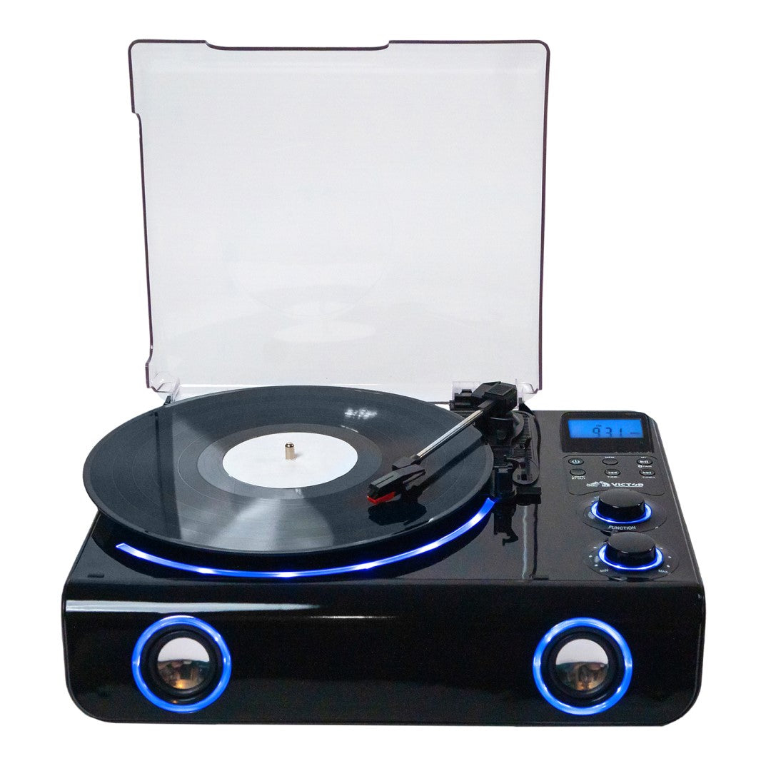 Beacon 5-in-1 Turntable System with Blue LED Accent Lighting Black