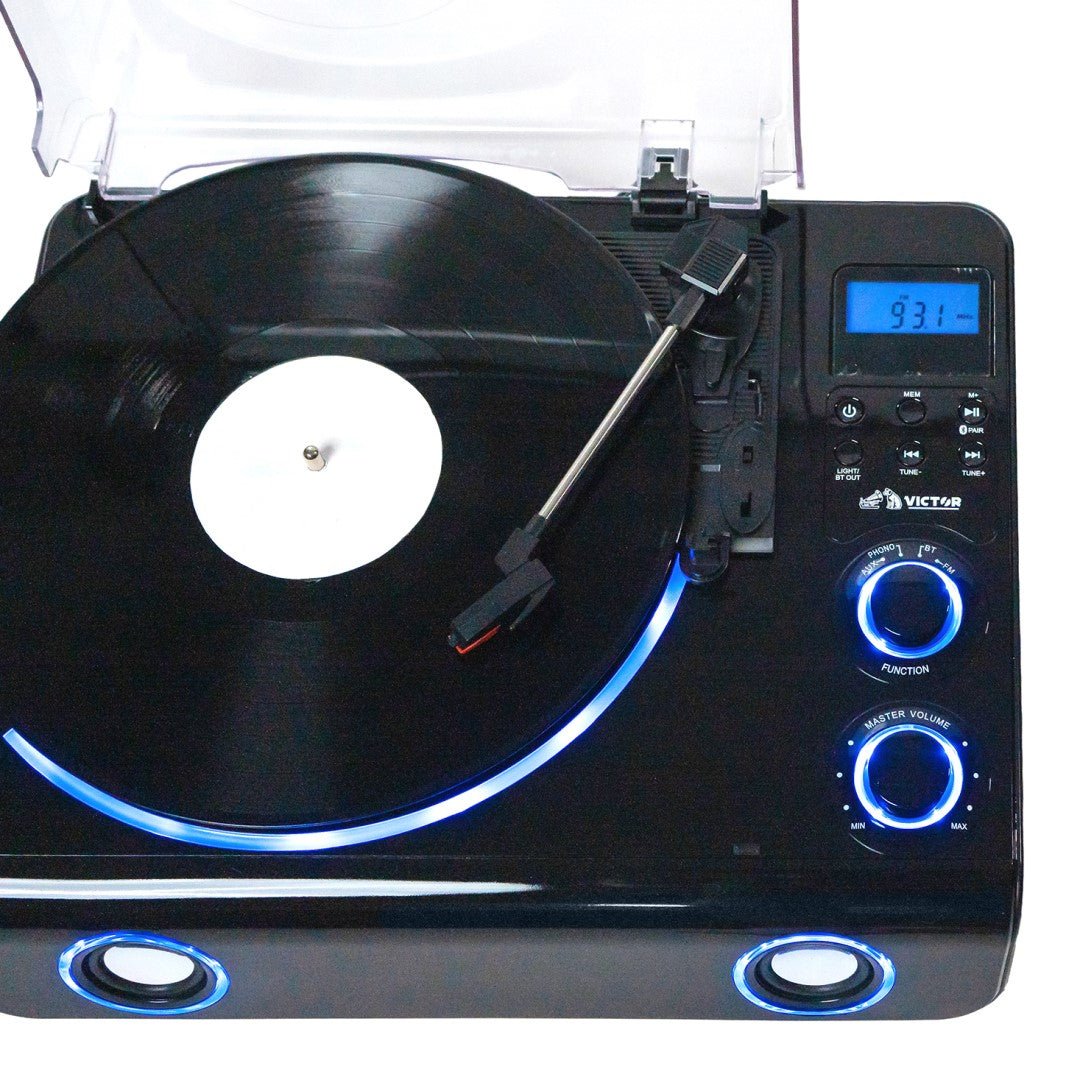 Beacon 5-in-1 Turntable System with Blue LED Accent Lighting Black