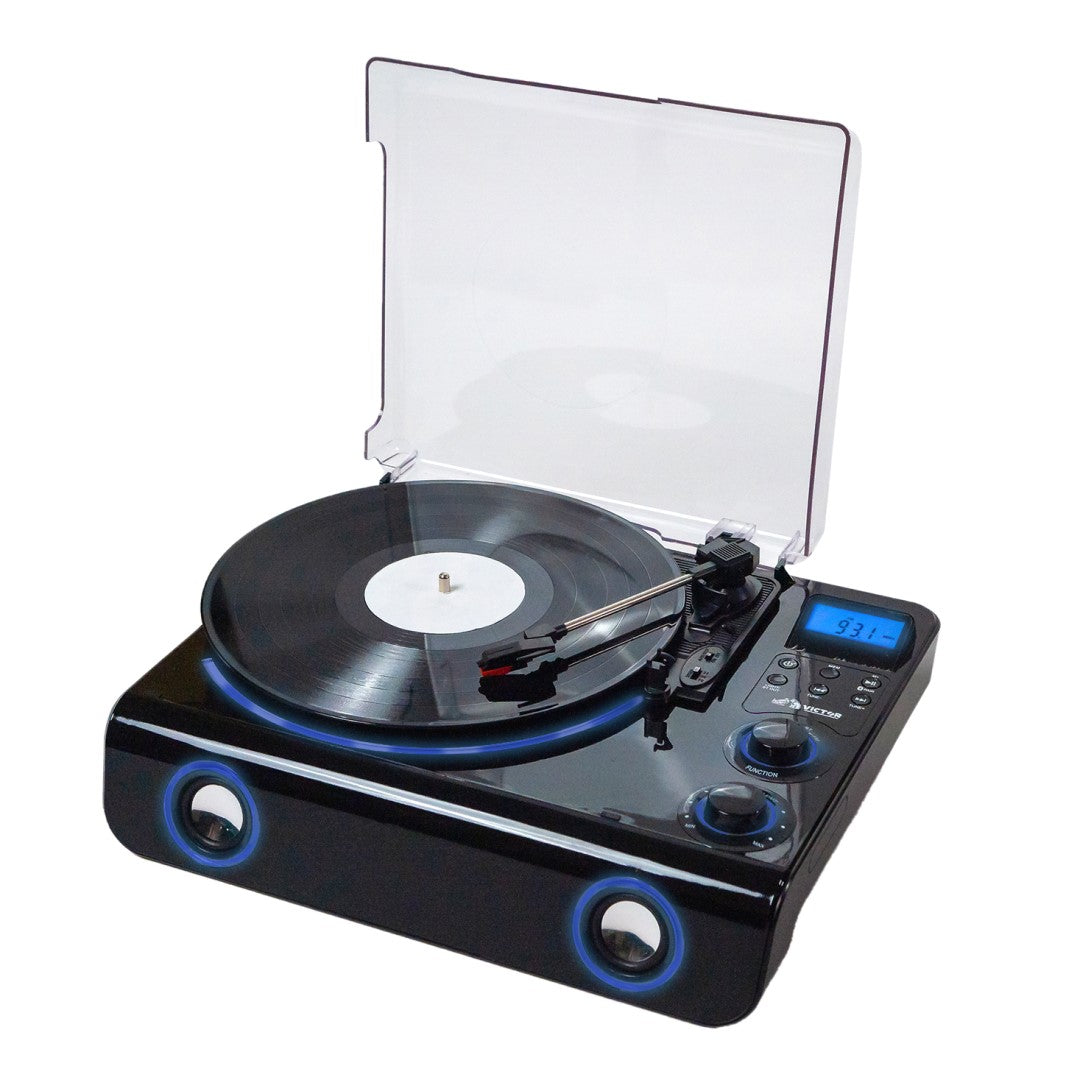 Beacon 5-in-1 Turntable System with Blue LED Accent Lighting Black