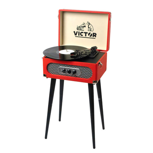 Record Turntable - Andover 5 in 1 Music Center with Chair Height Legs Red