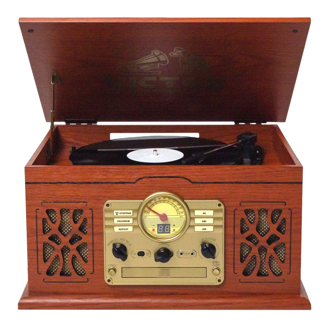 State 7-in-1 Three Speed Turntable with Dual Bluetooth - Mahogany